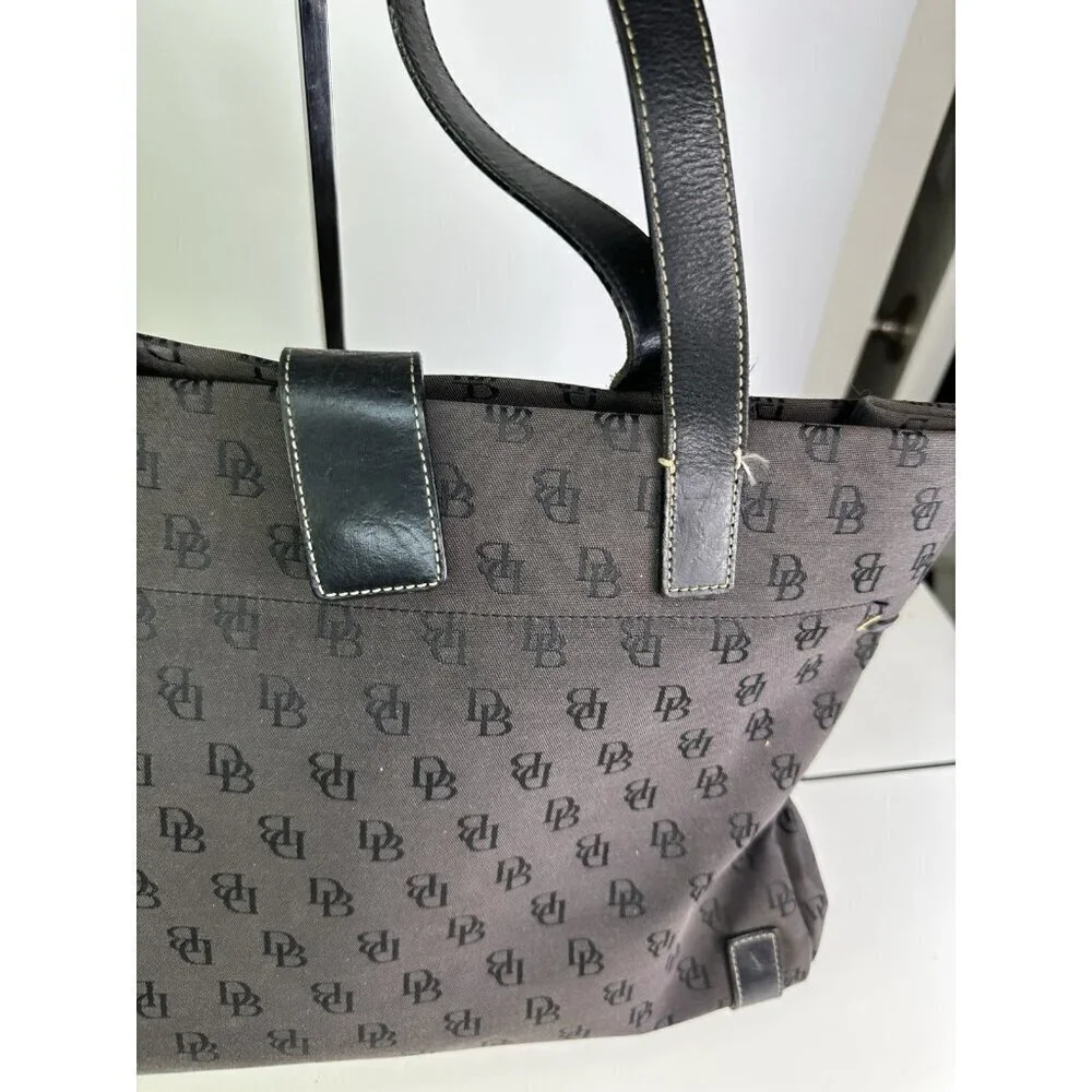 Dooney & Bourke Brown Black Monogram Canvas Shoulder Bag Purse Large